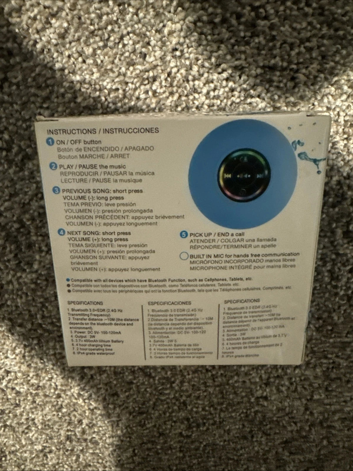 Mini Bluetooth Speaker Splash proof - Blue- Built In Microphone