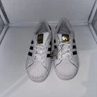 Kids Size 1- Adidas Superstar C White Black
