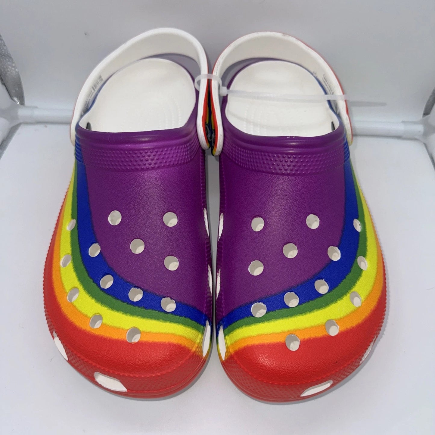Men’s Size 9 Crocs Classic Rainbow Stripe