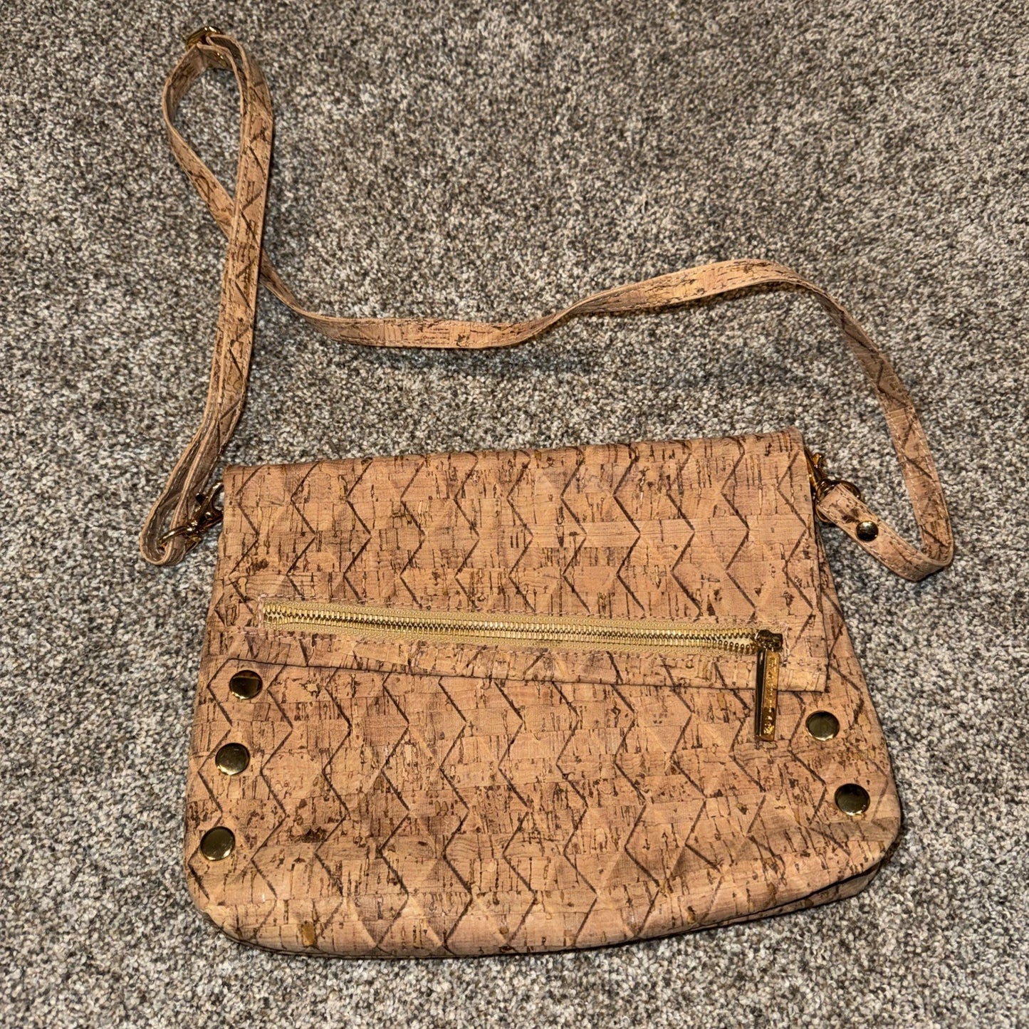Hammitt Eco-Chic cork clutch with gold hardware.