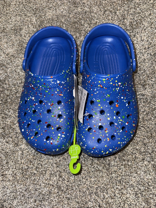 Kids Size 3 Crocs Classic Splatter Paint Blue