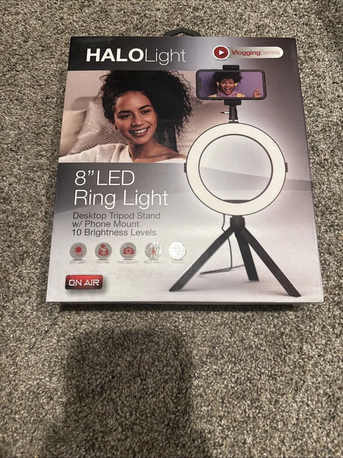 Tzumi On Air Halo Light 8" LED Ring Light, Black Vlogging Series New