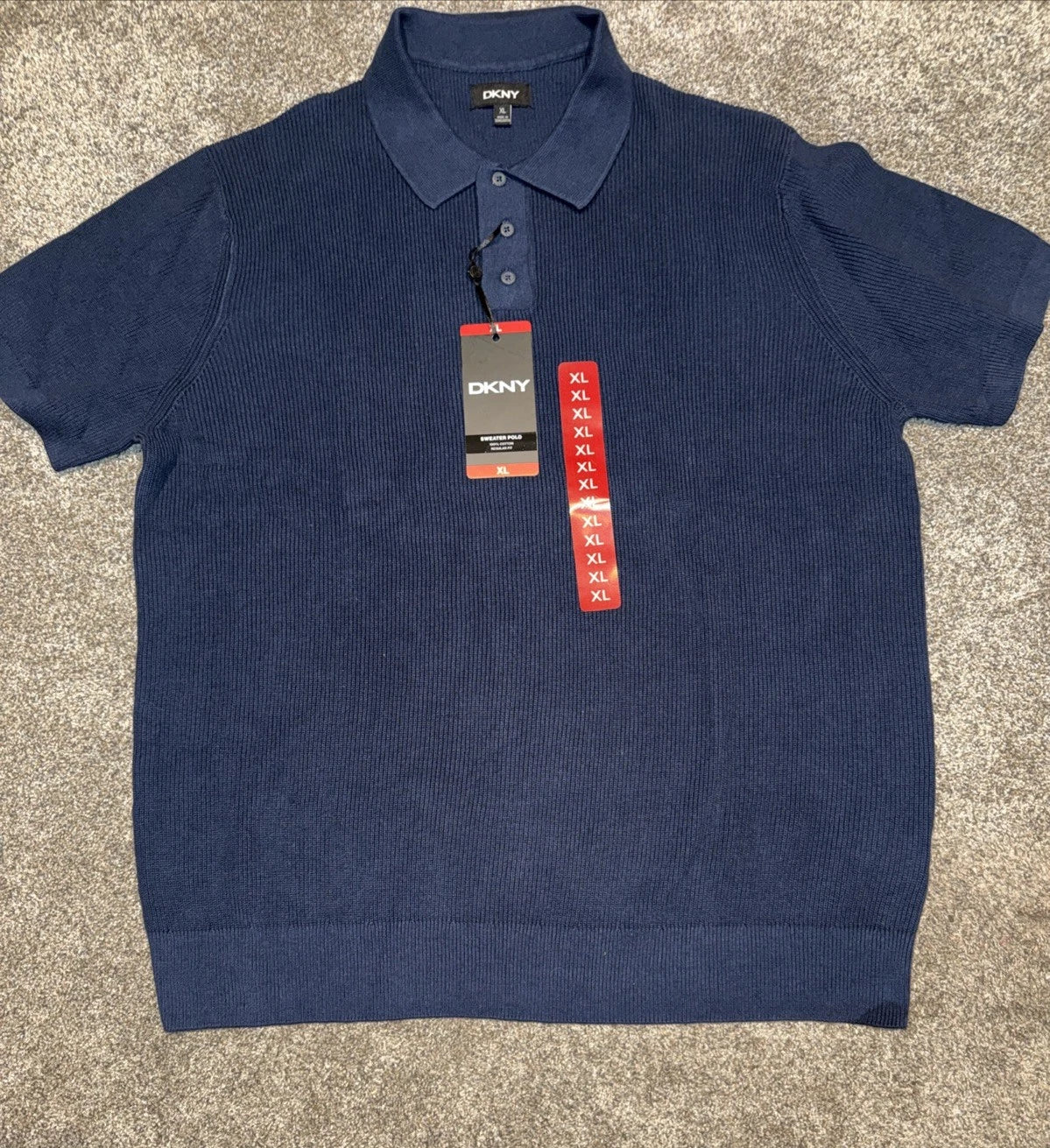 Men's XL - DKNY Sweater Polo Navy Blue - Short Sleeve