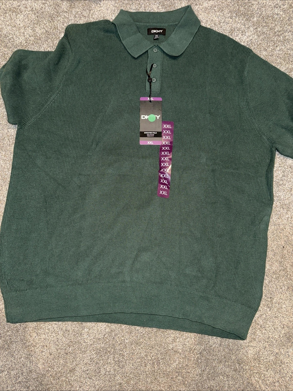 Men's XXL - DKNY Sweater Polo Green- Short Sleeve