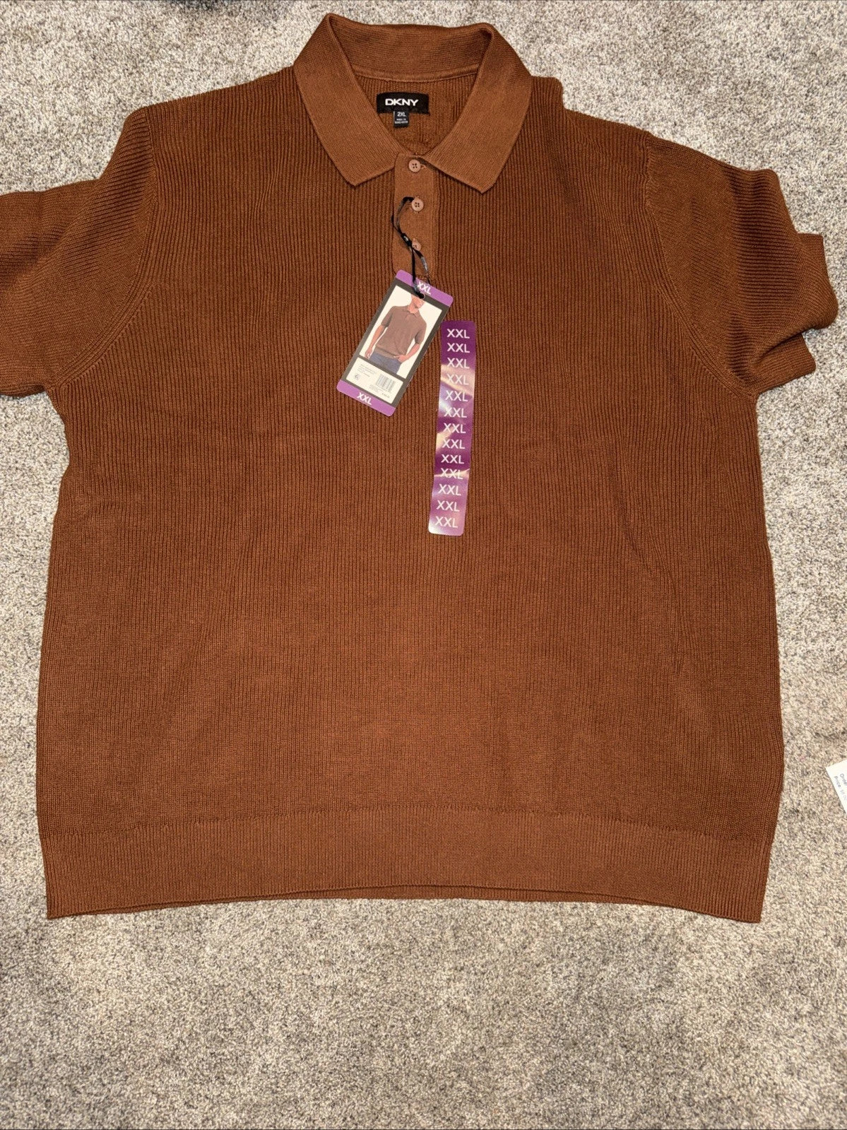 Men's XXL - DKNY Sweater Polo Orange- Short Sleeve