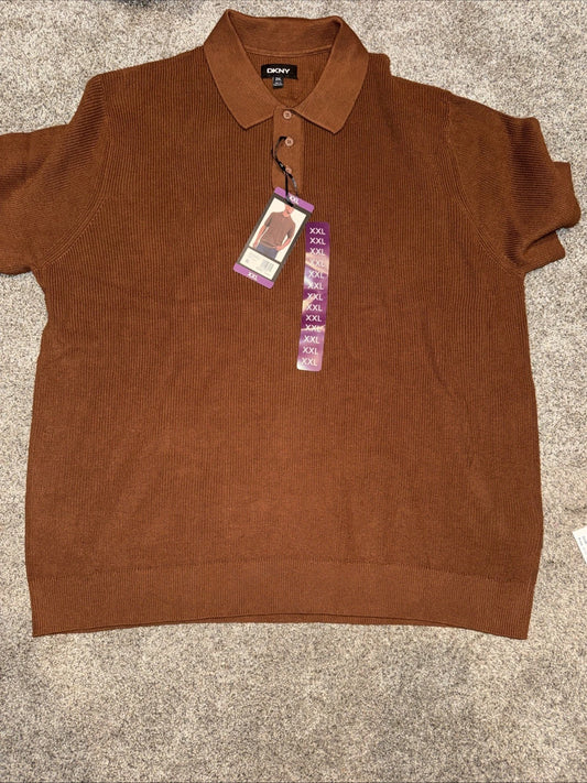Men's XXL - DKNY Sweater Polo Orange- Short Sleeve