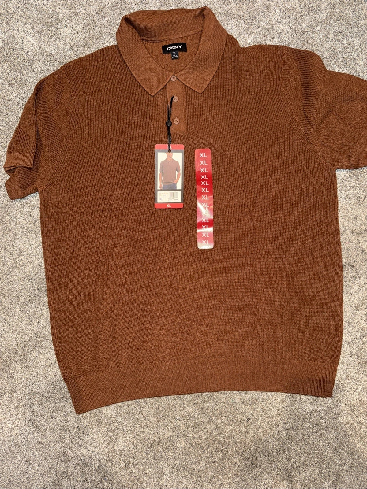 Men's XL - DKNY Sweater Polo Orange- Short Sleeve