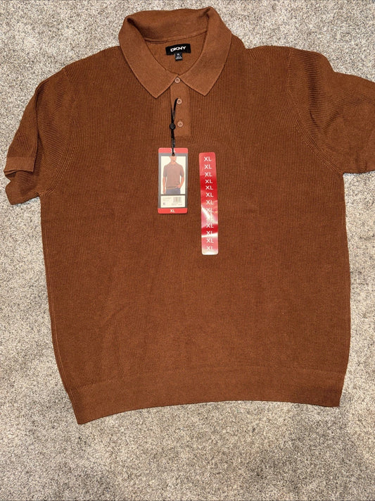 Men's XL - DKNY Sweater Polo Orange- Short Sleeve