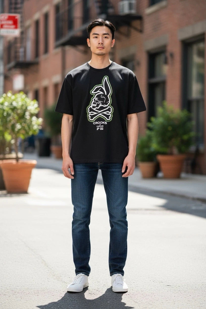 Men’s Small- Crooks And Castles Skull Bunny Tee- Black