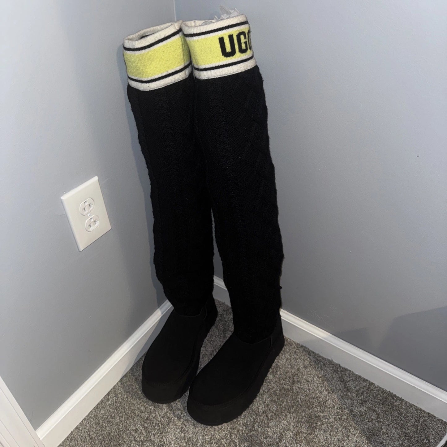 Women’s 11 - UGG Sweater Letter Tall Boots- Black