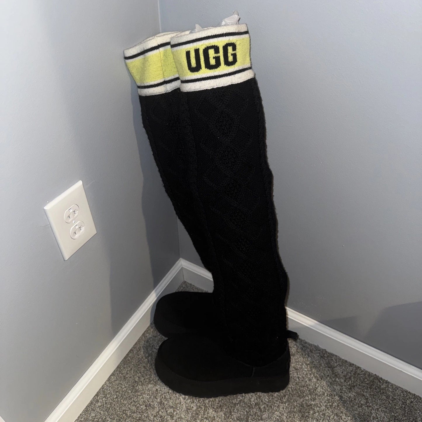 Women’s 11 - UGG Sweater Letter Tall Boots- Black