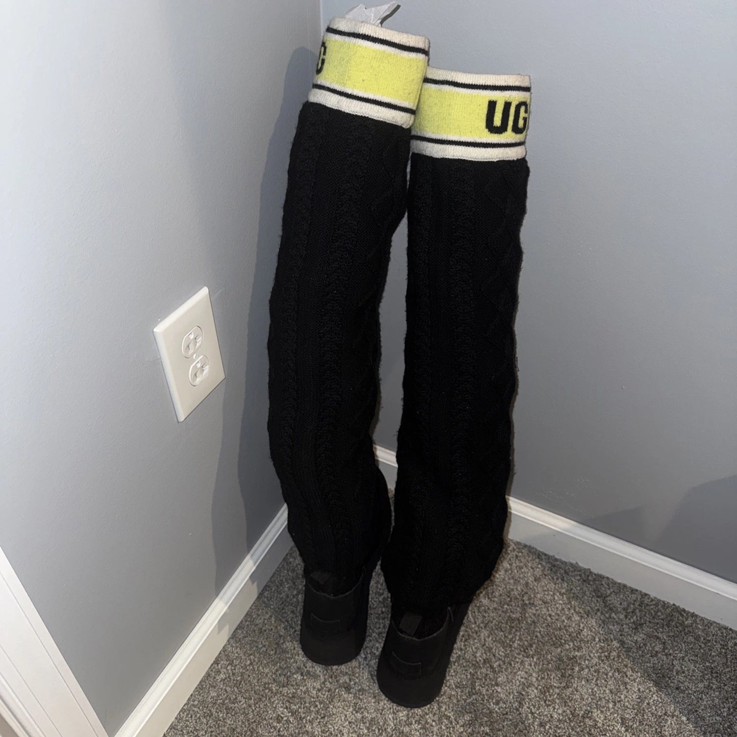 Women’s 11 - UGG Sweater Letter Tall Boots- Black