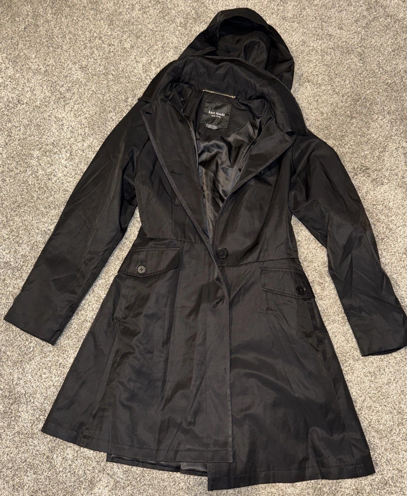 Women’s Medium- Kate Spade Black Belted Nylon Trench Coat