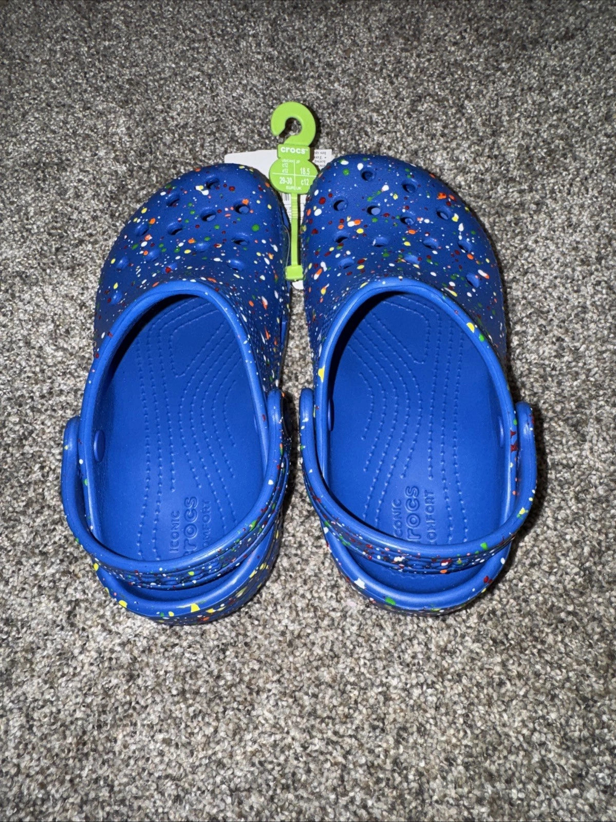 Kids Size 12C Crocs Classic Splatter Paint Blue