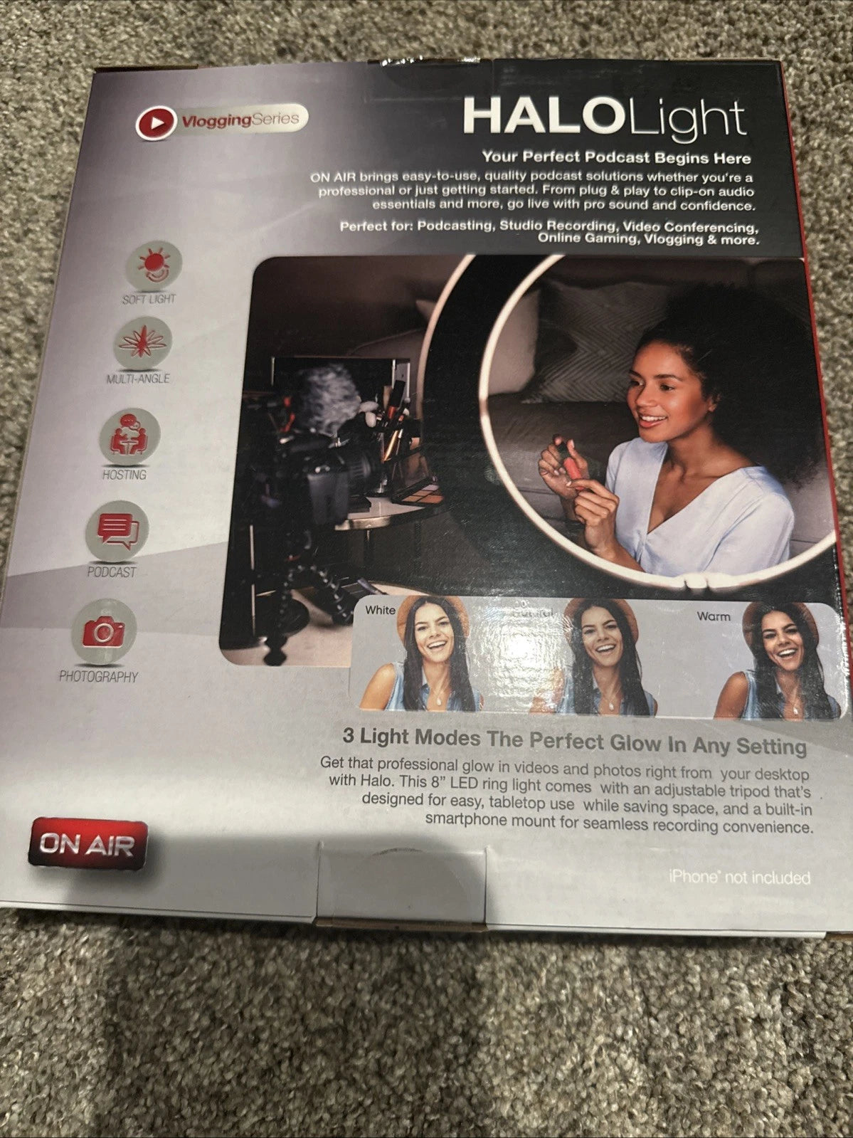 Tzumi On Air Halo Light 8" LED Ring Light, Black Vlogging Series New