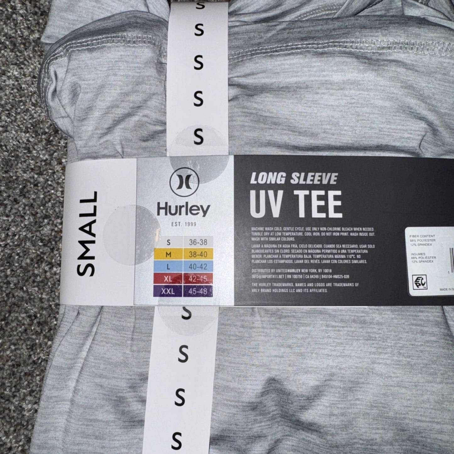 Men’s Small- Hurley Long Sleeve UV Tee Grey
