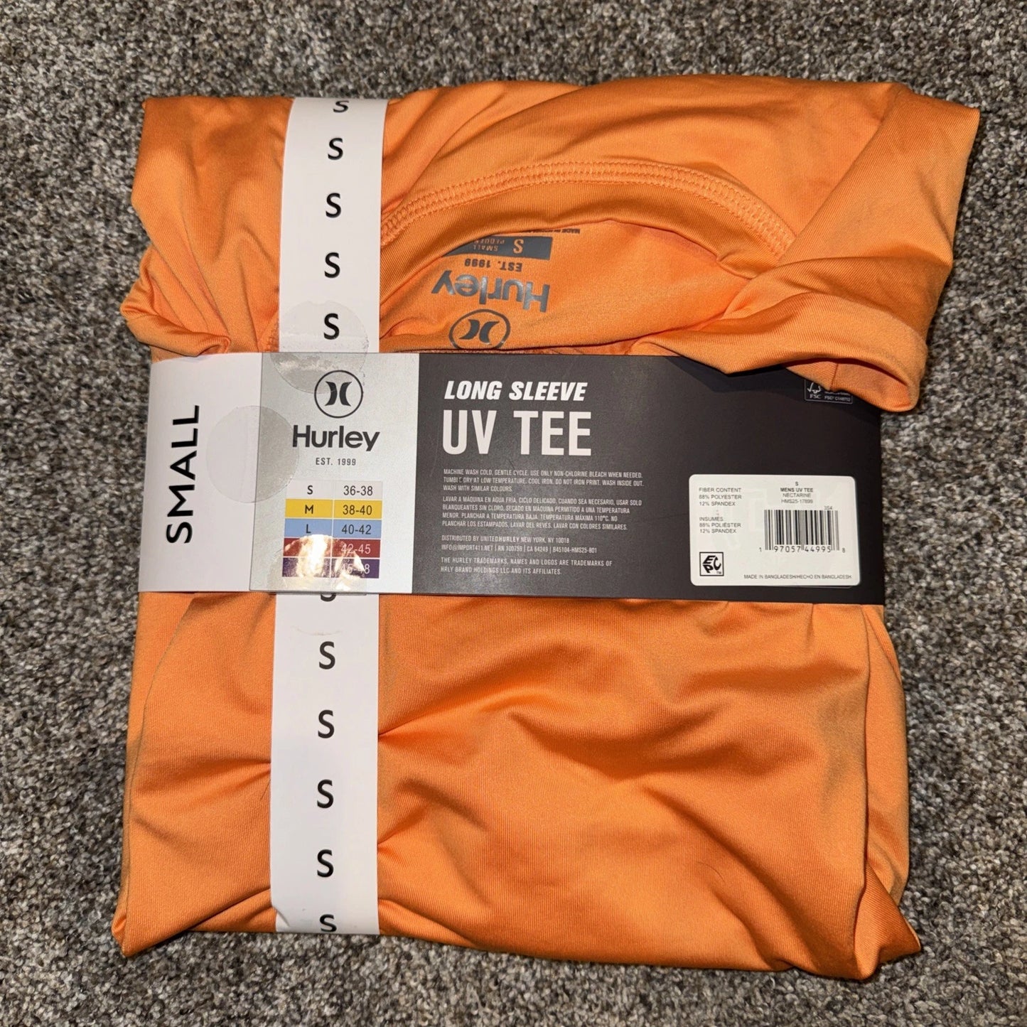 Men’s Small- Hurley Long Sleeve UV Tee Orange