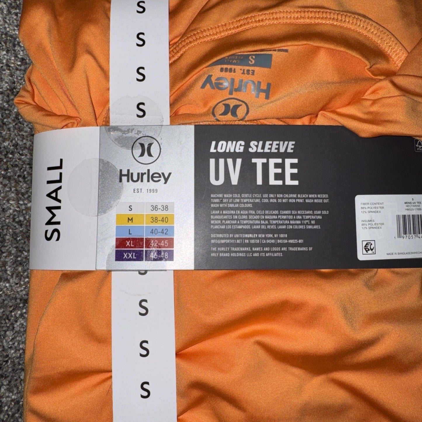 Men’s Small- Hurley Long Sleeve UV Tee Orange