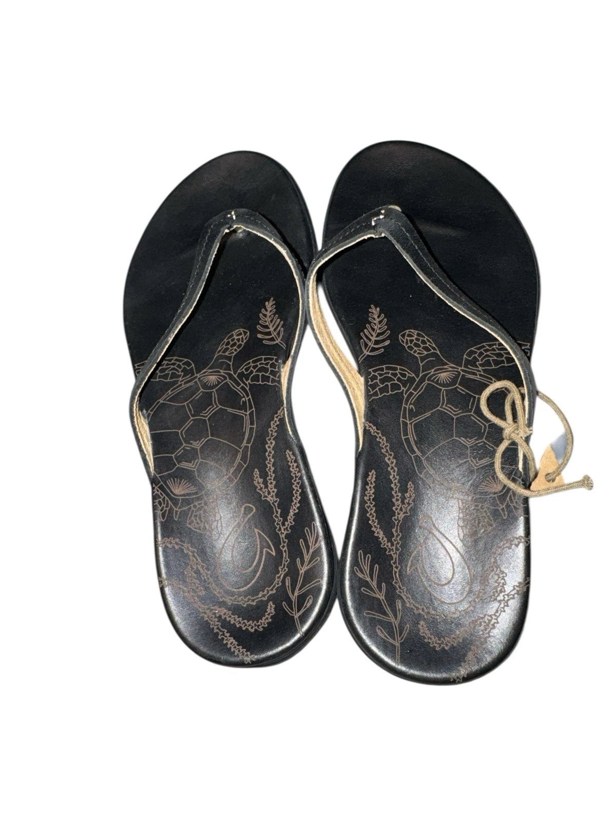 Women’s Size 6- Olukai Black Leather Flip Flop Sandals