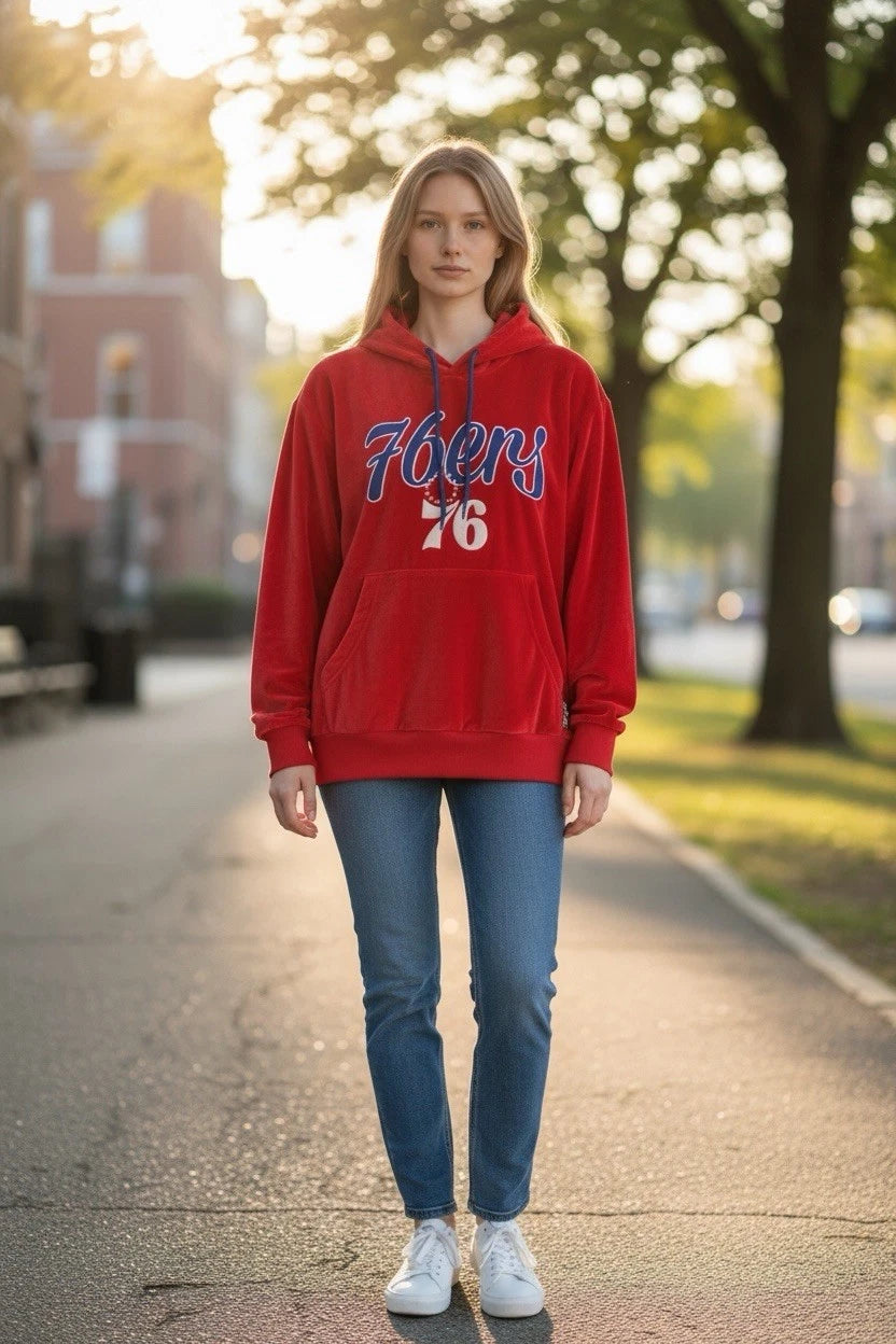 Women’s Small- Philadelphia 76ers Velour Hoodie- Red