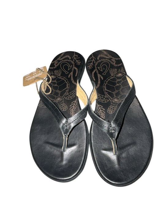 Women’s Size 6- Olukai Black Leather Flip Flop Sandals